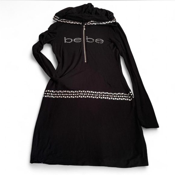 bebe Dresses & Skirts - y2k McBling Bebe Hooded Bedazzled Longline Pullover Sport Sweater Dress ✨